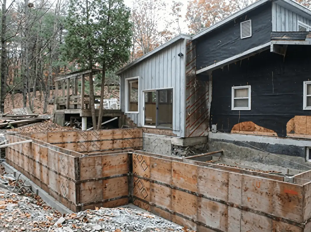 Prepared site with foundation forms for home remodeling and addition project in Baltimore, MD